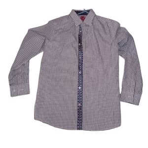 English Laundry Boys Blue Checkered Print Button Up Long Sleeve SZ 14